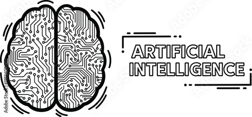 Illustration of human brain with circuit patterns symbolizing artificial intelligence concepts and technological advancements in a modern digital landscape