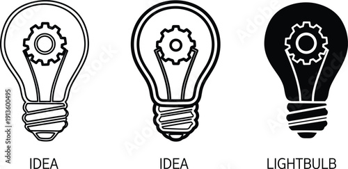 Illustration of lightbulbs with gears inside representing ideas and innovation