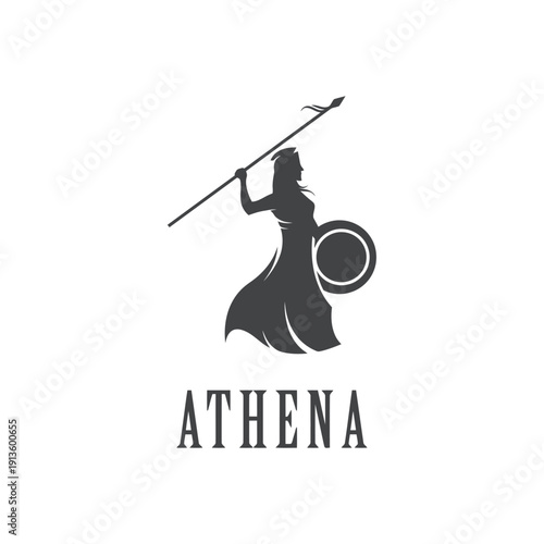 Silhouette of athena greek goddess of wisdom and warfare with spear