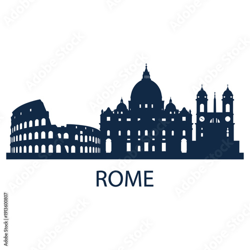 Silhouetted skyline of rome featuring the colosseum and st peter s basilica