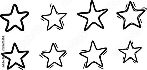 Collection of hand drawn star shapes in various styles displayed together
