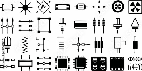Collection of various electronic symbols and schematic diagram elements