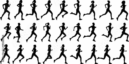 Silhouettes of runners in various stages of motion a dynamic sequence