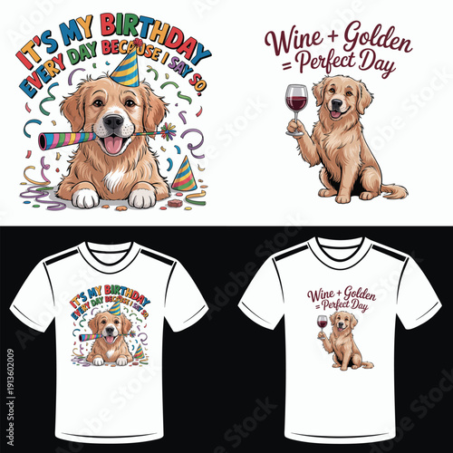 Birthday Golden Retriever and Wine Perfect Day Dog Designs party