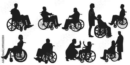 disabled person vector or silhouettes of person in a wheelchair