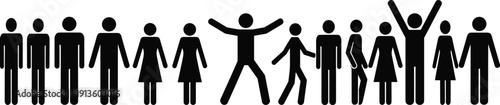Vector Illustration of a Large Group of Diverse People Icons Including Men and Women Standing in a Row Symbolizing Community Unity Equality and Diversity