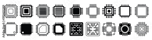 microchip vector icons set cpu illustration symbol