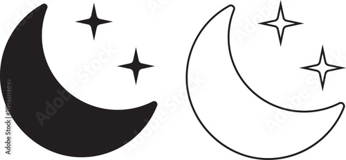 Minimalist crescent moon star symbols Vector