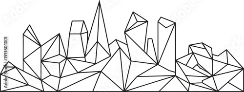 Geometric city skyline with sharp angular lines creating a futuristic landscape