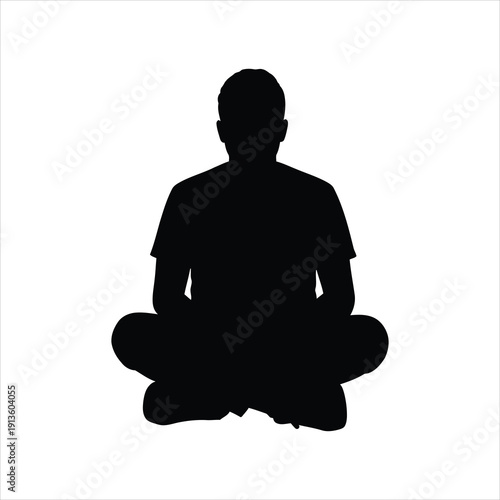 Silhouette of a person meditating in a lotus position against a white background, conveying peace and tranquility.