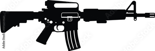 PrintAssault rifle silhouette illustration, military weapon design, tactical firearm vector art, combat gun icon, defense graphic artwork concept