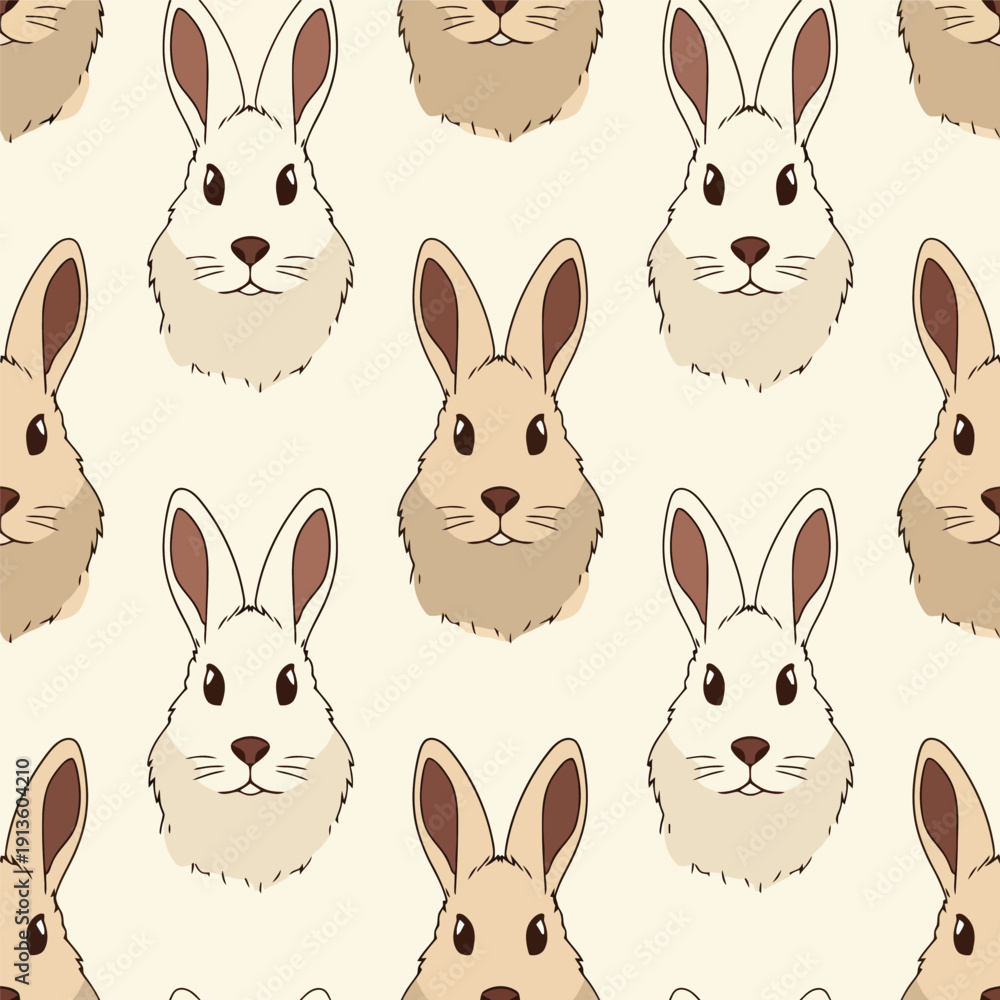 Fototapeta premium Cartoon Rabbits with Different Facial Expressions.
