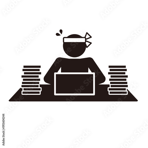 必死に仕事をする人のピクトグラムアイコン