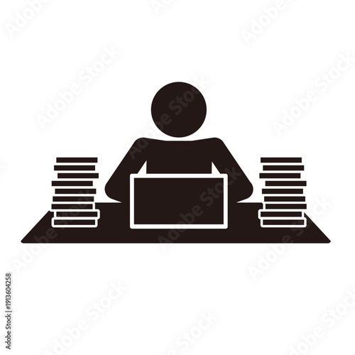 必死に仕事をする人のピクトグラムアイコン