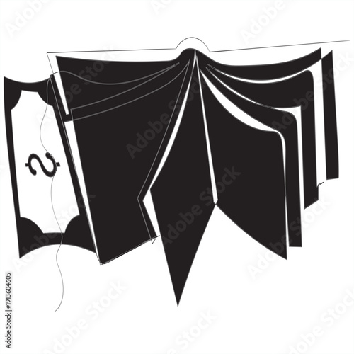 continuous line drawing book and banknote money illustration