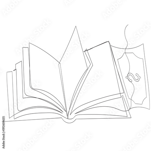 continuous line drawing book and banknote money illustration