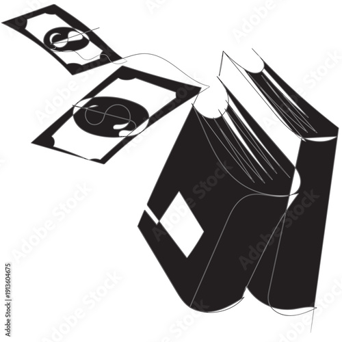 continuous line drawing book and banknote money illustration
