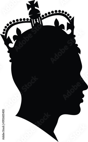 A dignified side profile silhouette of a human head (gender-neutral or subtly ambiguous) gracefully adorned with a prominent royal crown. The outline should clearly define the face, neck, and crown.