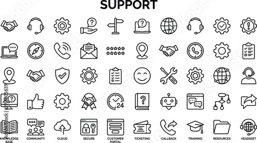 Customer support line icons set, helpdesk service and technical assistance symbols collection, modern outline vector illustration for business and communication
