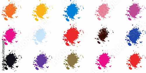 Colorful abstract splashes and blots arranged on a white background