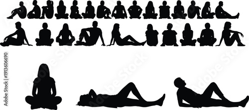 Diverse mega collection of business people silhouettes flat vector illustrations families wildflowers and vintage street lamps for recruitment human resources urban design and community concepts