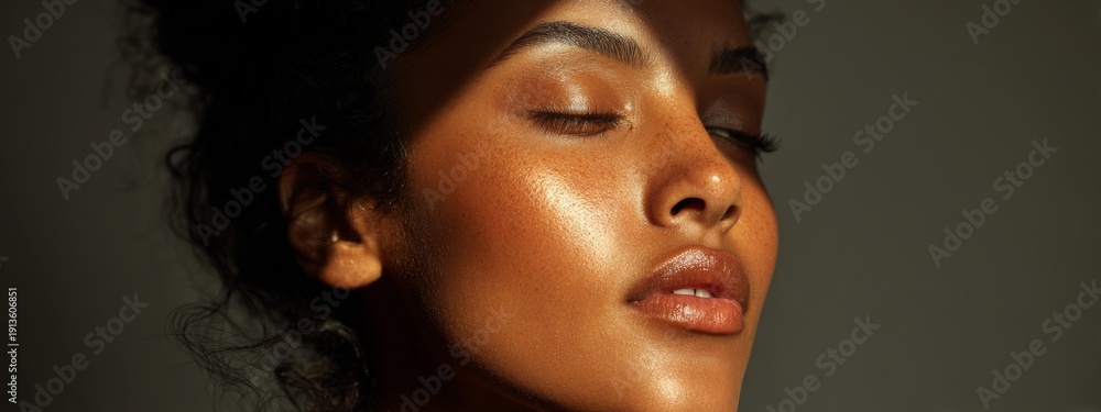 Obraz premium Serene Portrait Featuring Glowing Skin and Calm Expression, Capturing Tranquility and Natural Beauty