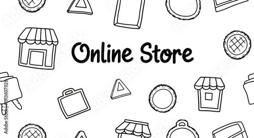 Online Store - Shopping Icons on White Background for E-commerce and Retail Business