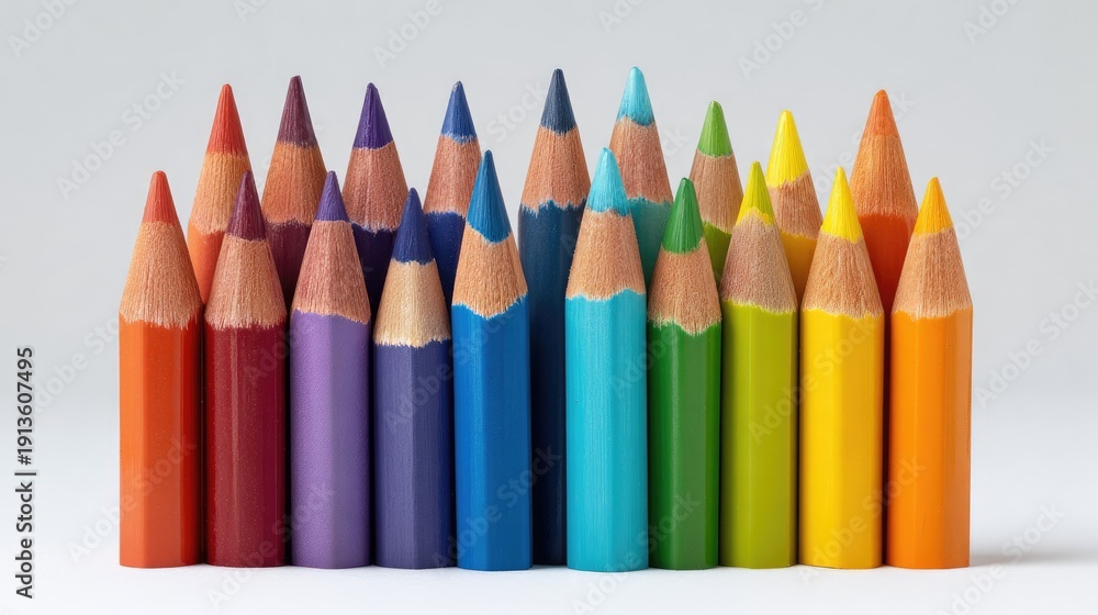 Fototapeta premium A Vibrant Display of Colored Pencils Aligned in a Row for Creative Art and Design Projects
