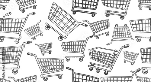 Shopping cart pattern drawing, endless aisle and retail commerce concept