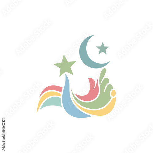 Abstract Colorful Hands Reaching for Moon and Star Symbols Free Download Abstract Colorful Hands Reaching for Moon and Star Symbols - GFXLoad