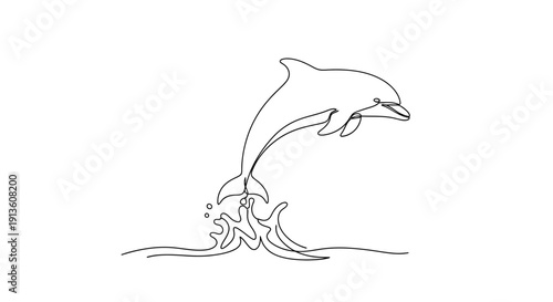 Dolphin Leaping Out of Water Continuous Line Art