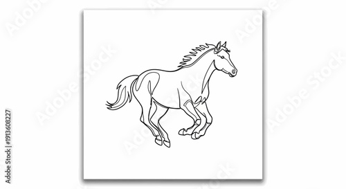 Running Horse Line Art Illustration Isolated on White Background