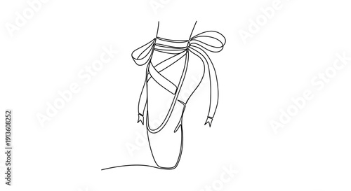 Ballet Shoe with Ribbons Isolated on White Background Line Art
