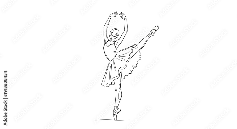 Fototapeta premium Ballet Dancer in Elegant Pose, Line Art Illustration