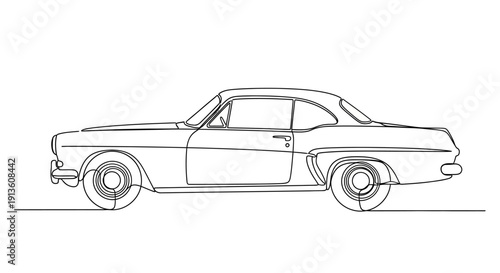Vintage Car Side View Illustration on White Background