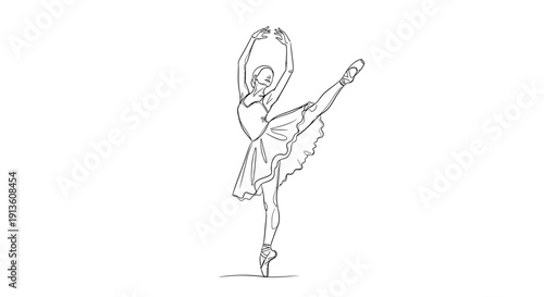Ballet Dancer in Elegant Pose, Line Art Illustration
