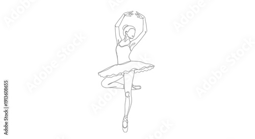 Ballet Dancer Leaping with Arms Raised on White Background, Line Art