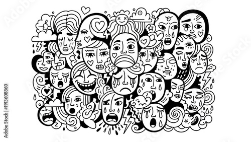 Black and White Doodle Faces.