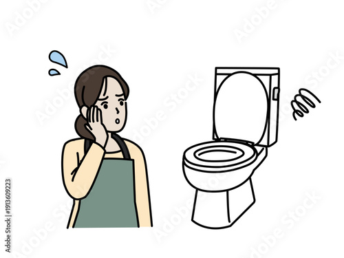 トイレの詰まりや故障に困る主婦のイラスト