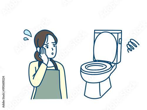 トイレの詰まりや故障に困る主婦のイラスト
