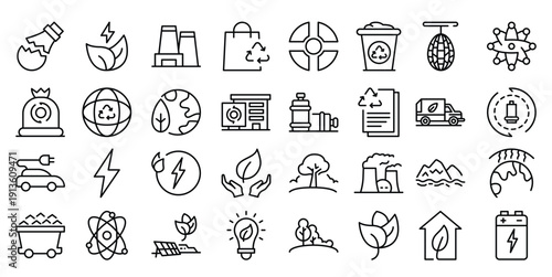 Ecology outline icon set environmental icon collection 