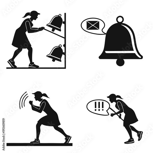 A series of silhouettes depicting the ringing of a bell