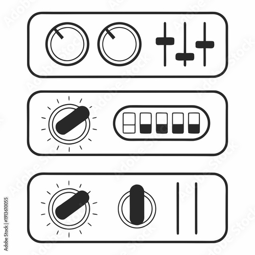 A set of control panels with dials and switches