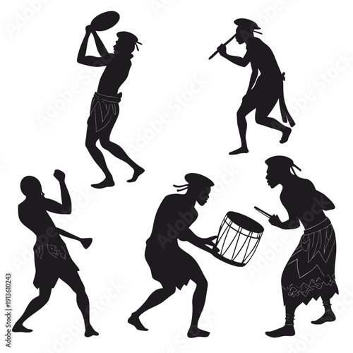 Ancient people playing music and dancing together
