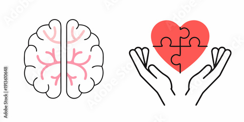 Brain and heart connection hands holding a puzzle symbolizing emotional wellbeing