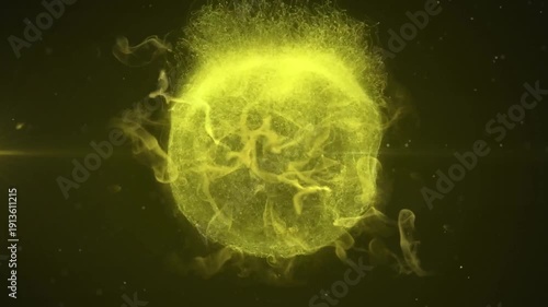 Cosmic luminescence: A luminous spherical entity, awash in a celestial yellow hue, radiating an ethereal glow against the backdrop of an endless void.