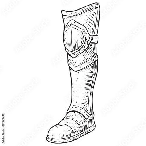 Medieval Greave Armor Illustration – Vintage Leg Guard Engraving Line Art