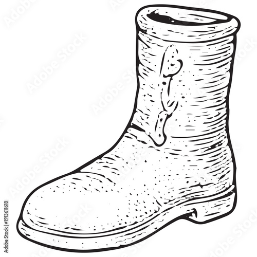 Medieval Leather Boot Illustration – Vintage Warrior Footwear Engraving