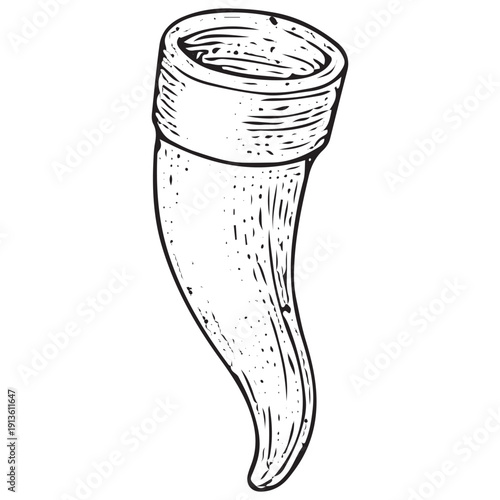 Medieval Drinking Horn Illustration – Vintage Viking Engraving Line Art