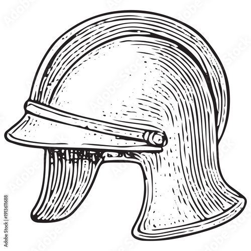 Medieval Knight Helmet Illustration – Vintage Armor Engraving Line Art